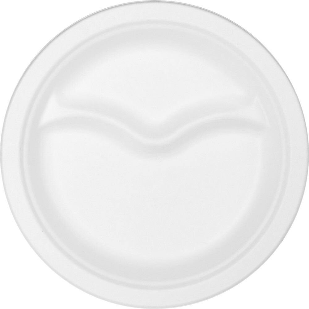 Men&uuml;teller 10 St&uuml;ck 2-geteilt &Oslash; 22 cm aus wei&szlig;em Zuckerrohr