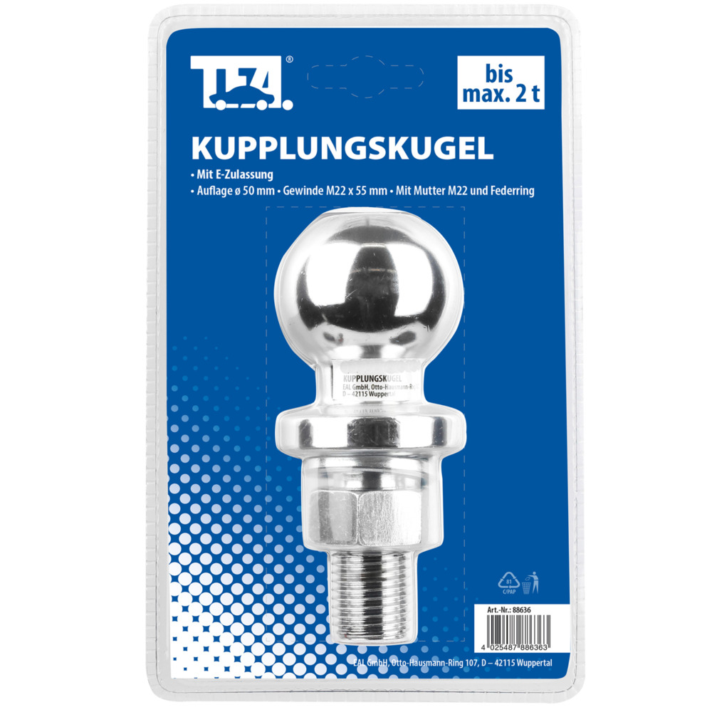 Kupplungskugel max.2t &Oslash;50mm M22 Kugelkopf mit E-Zulassung image number 1