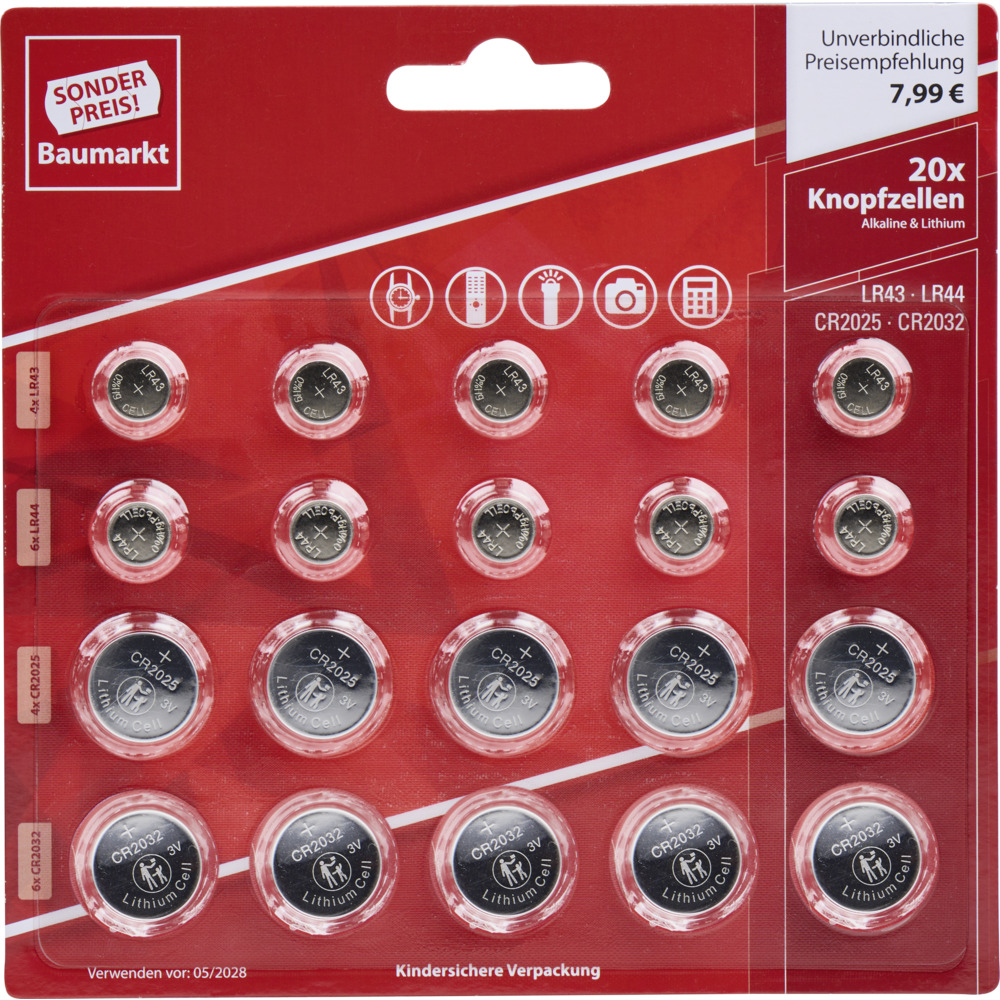 Sonderpreis Baumarkt Knopfzellen-Set 20 St&uuml;ck image number 1
