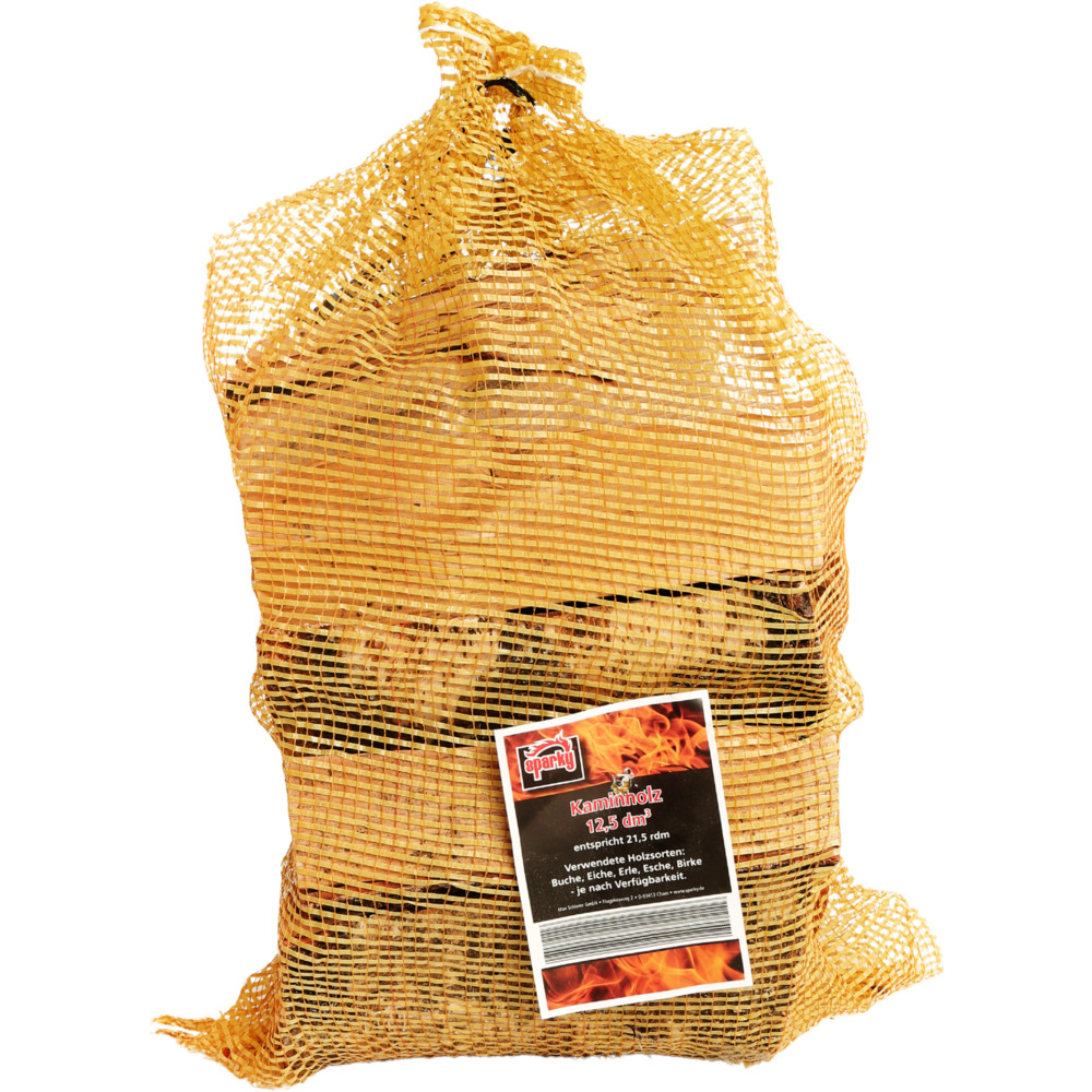 Kaminholz im Netz, abgepackt zu 12,5 dm&sup3;