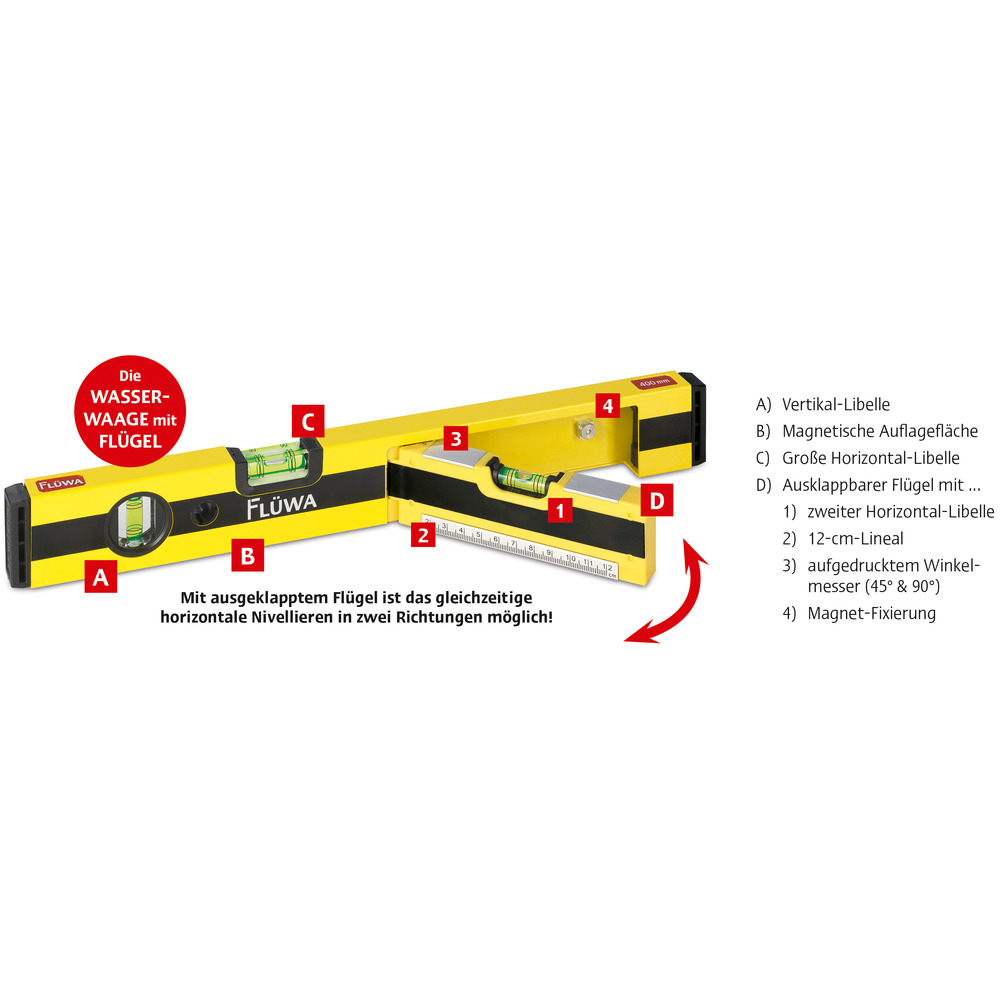FL&Uuml;WA Wasserwaage Gelb-Schwarz 40 cm Aluminium image number 6