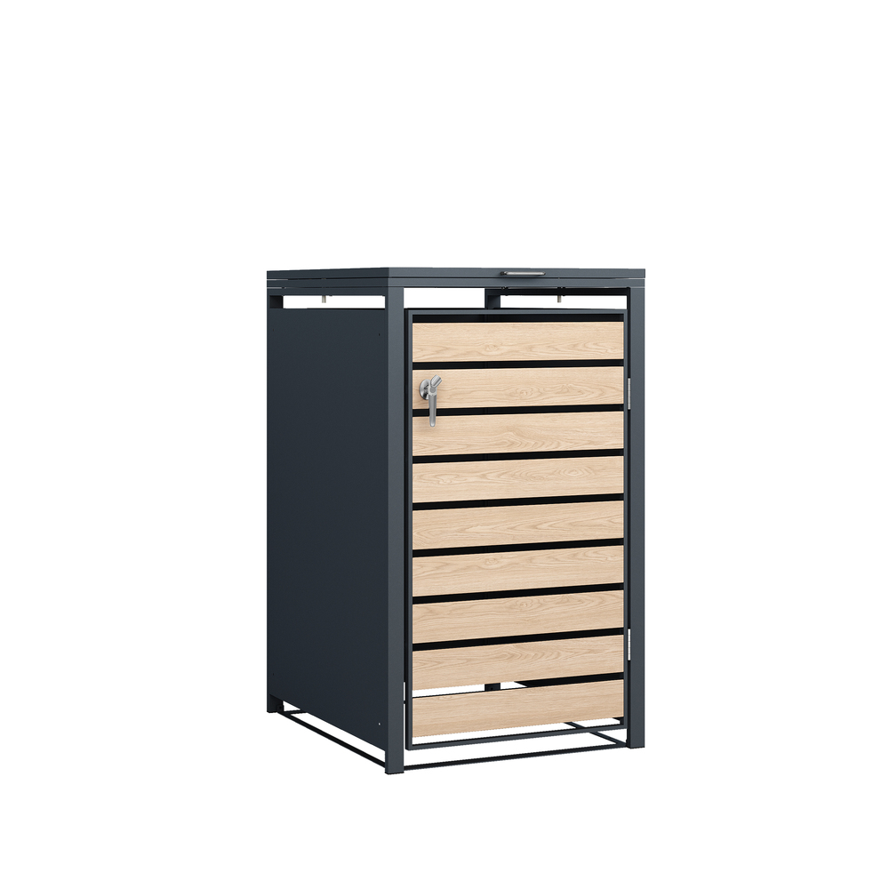 M&uuml;lltonnenbox 1-er Stahl verzinkt Front Holzoptik