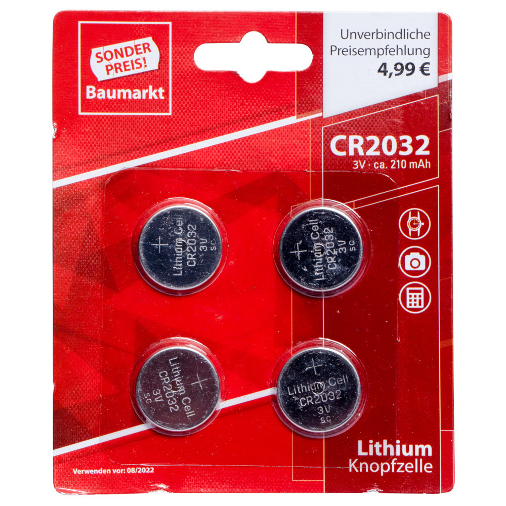 Knopfzellen Batterien CR2032 4 St&uuml;ck nicht wiederaufladbar