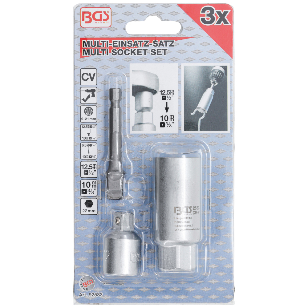 Multi-Einsatz Set 3-teilig mit Steckschl&uuml;ssel-Adapter und Adapter image number 1
