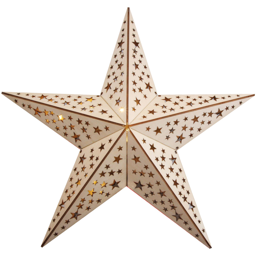 LED-Holzstern batteriebetrieben 60 cm mit Fernbedienung