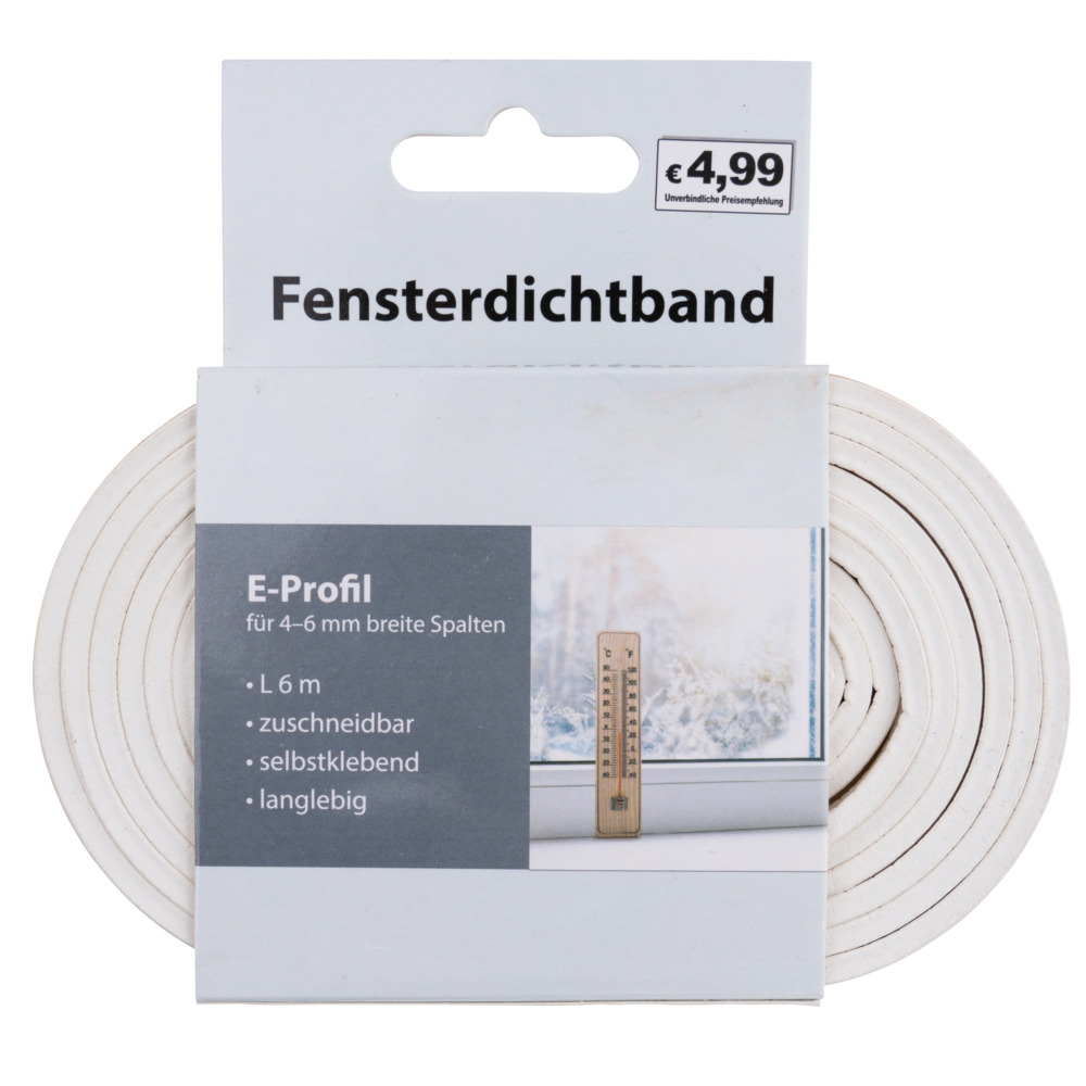 Fensterdichtung mit E-Profil in wei&szlig; auf 6 m Rolle