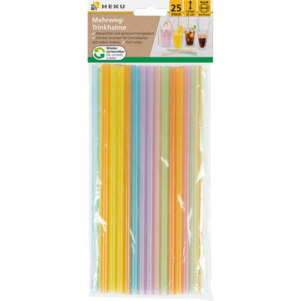 Mehrweg-Trinkhalme 25 St&uuml;ck 21 cm &Oslash; 0,6 cm bunt