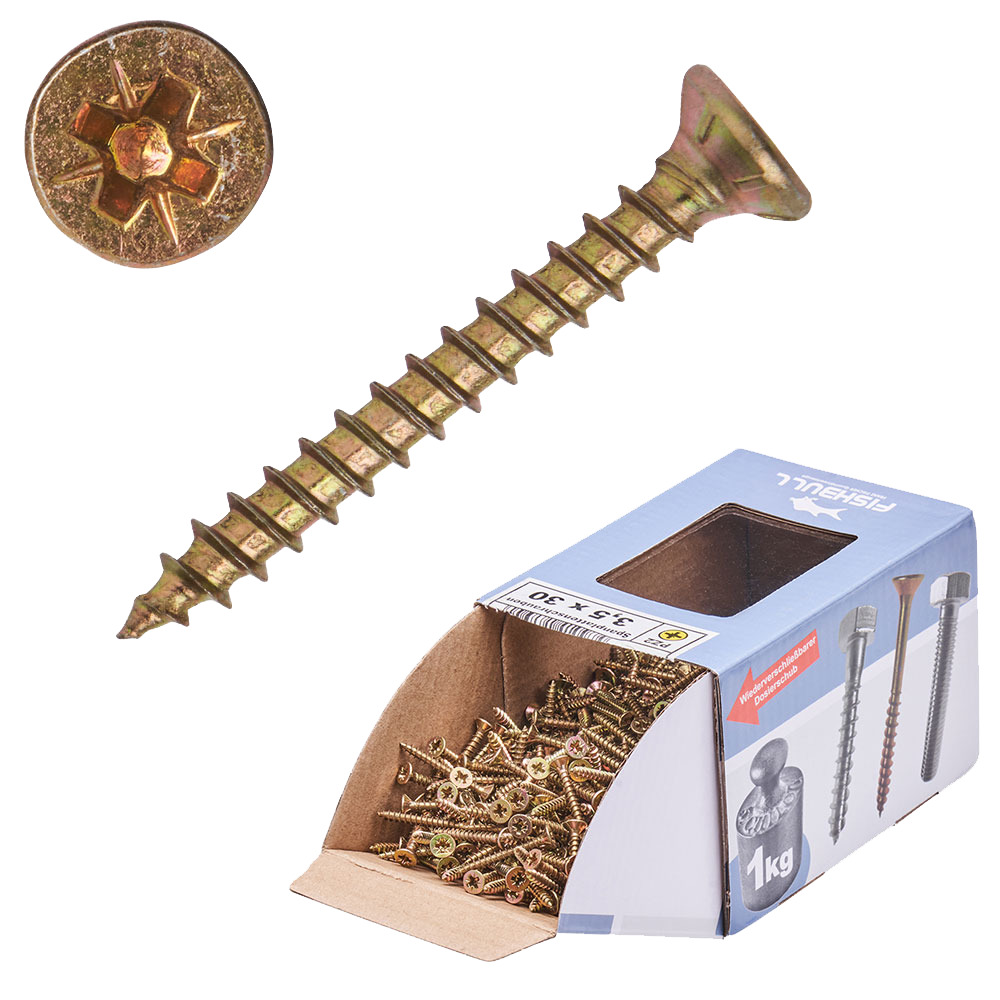 Spanplattenschraube 3,5x30 mm PZ 1kg FISHBULL-Pack Senkkopf Vollgewinde Kreuzschlitz