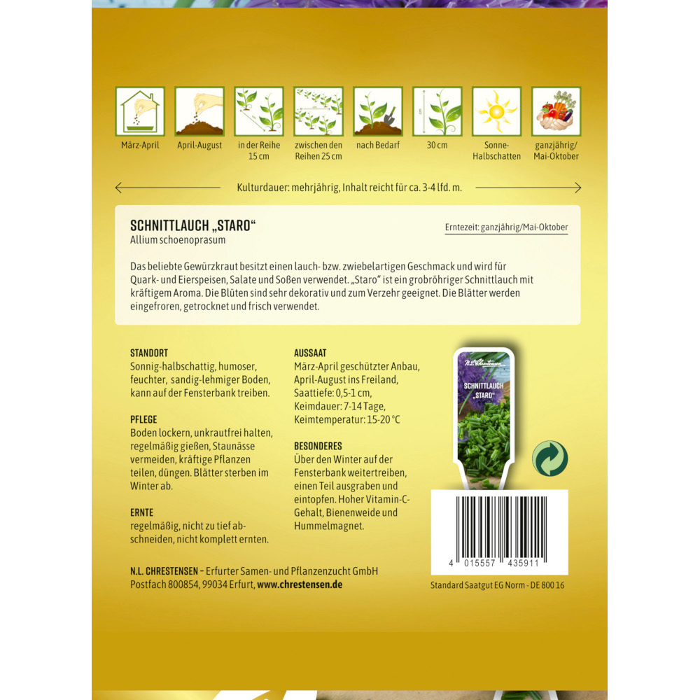 Saatgut Schnittlauch mehrj&auml;hrig f&uuml;r ca. 3-4 laufende Meter image number 1