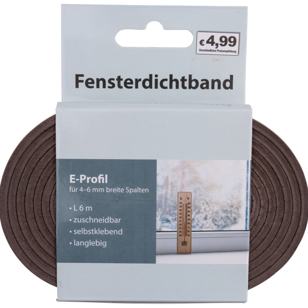 Fensterdichtung mit E-Profil in braun auf 6 m Rolle