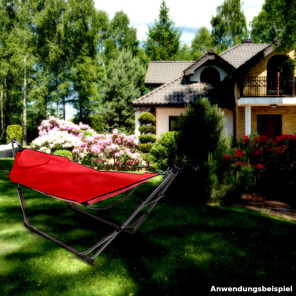 H&auml;ngematte faltbar in rot mit Metallgestell image number 3