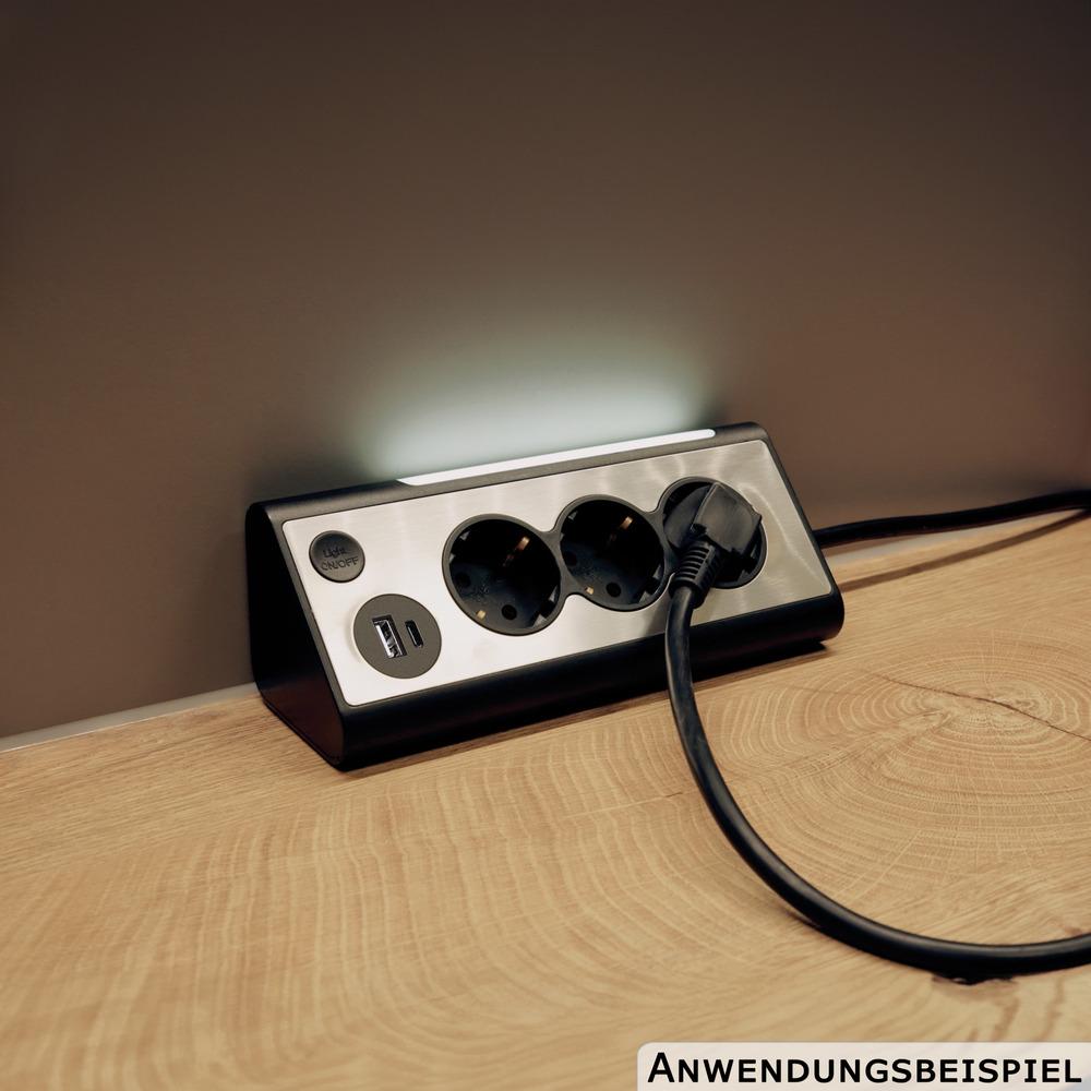 Tischsteckdose 3-fach mit USB-A und C