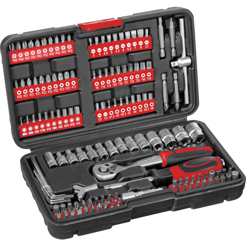 GERMANIA&reg; Steckschl&uuml;ssel und Bitsatz Set 130-teilig aus CV-Stahl im Koffer
