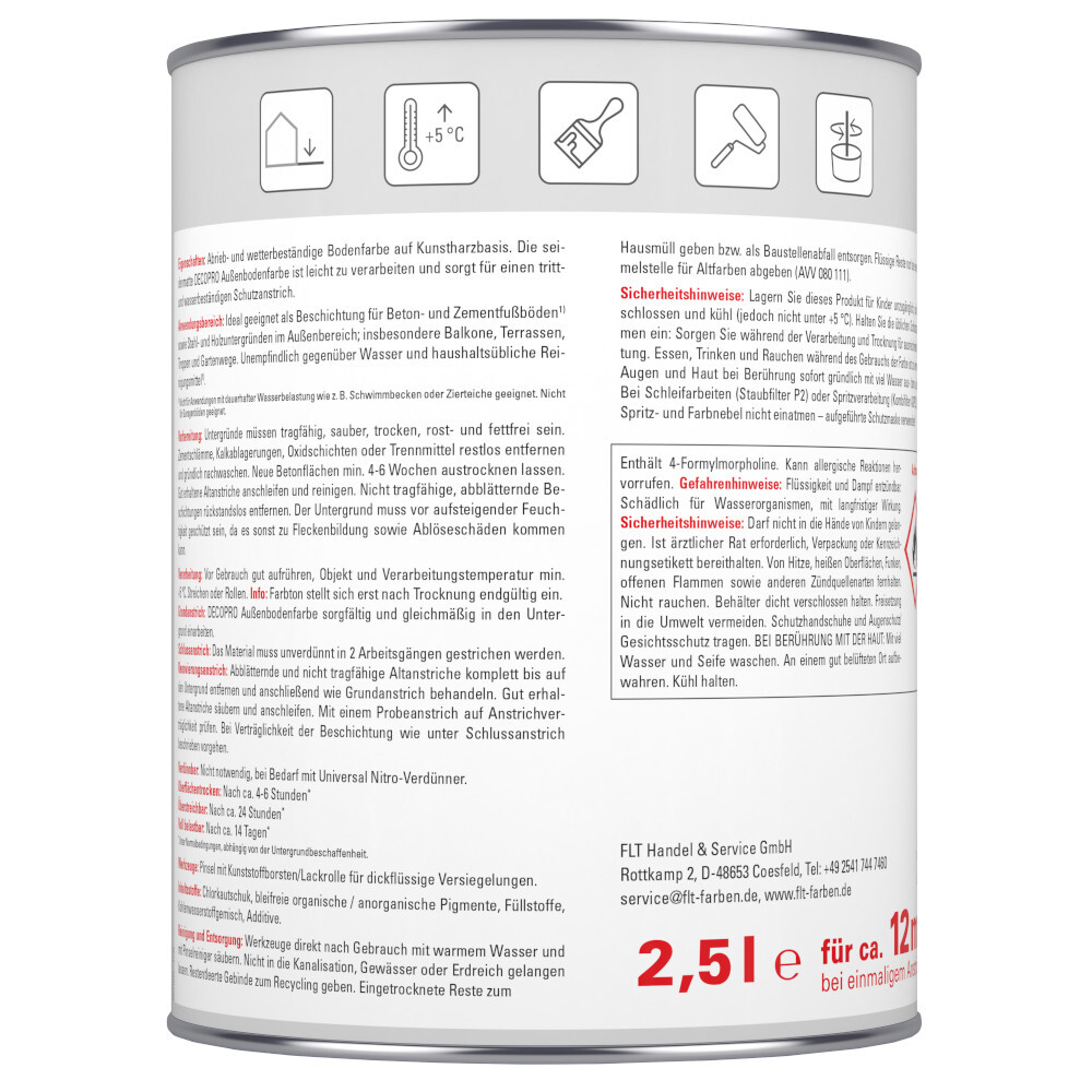 DECOPRO Au&szlig;enbodenfarbe 2,5 Liter ml in Betongrau, seidenmatt image number 1