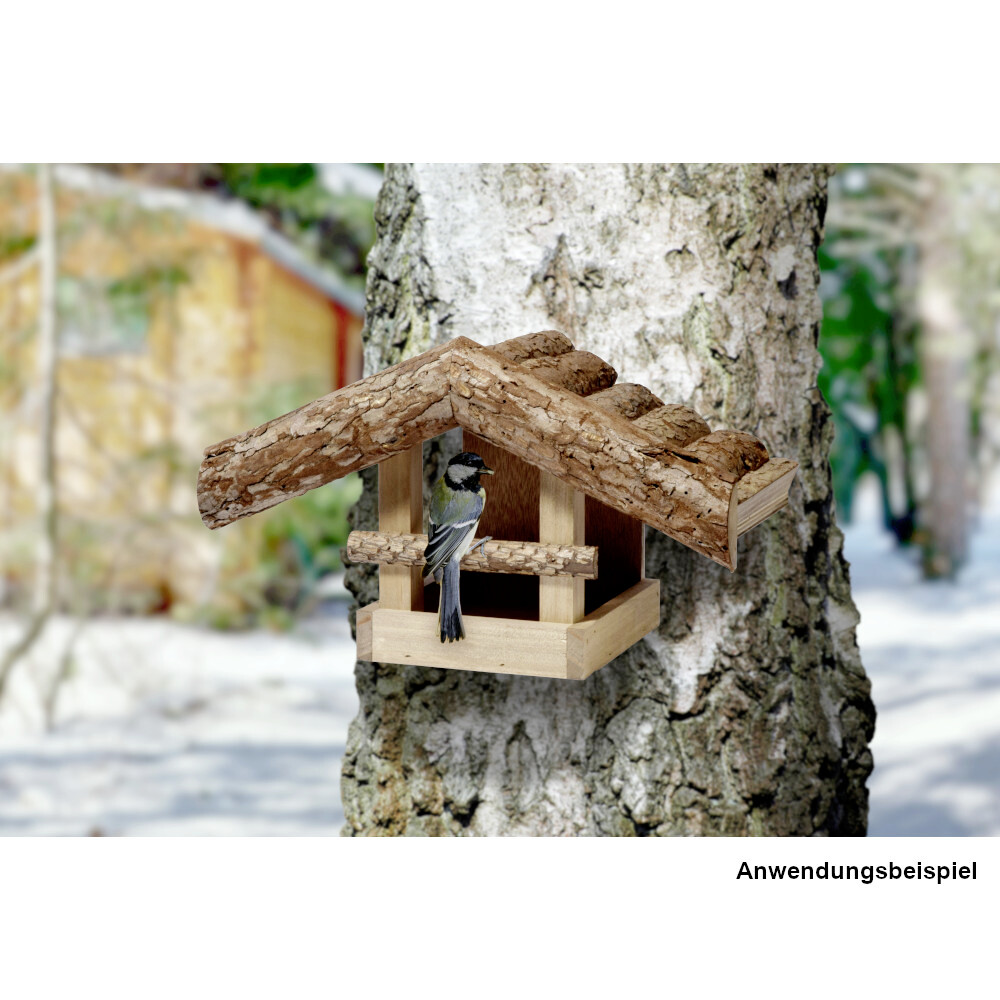 Futterhaus f&uuml;r V&ouml;gel, aus Holz mit Rinde gedeckt image number 2