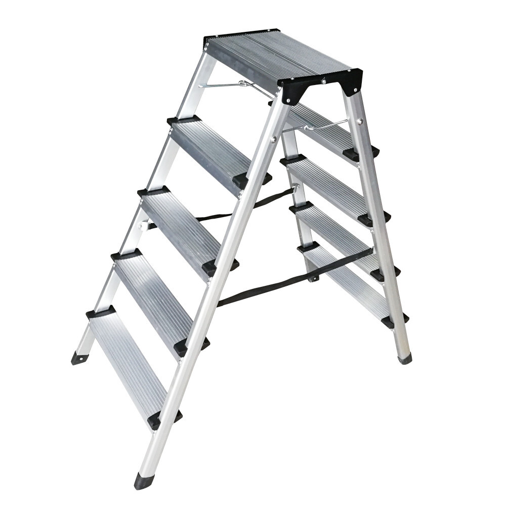 Trittleiter aus Aluminium mit 5 Stufen, beidseitig begehbar