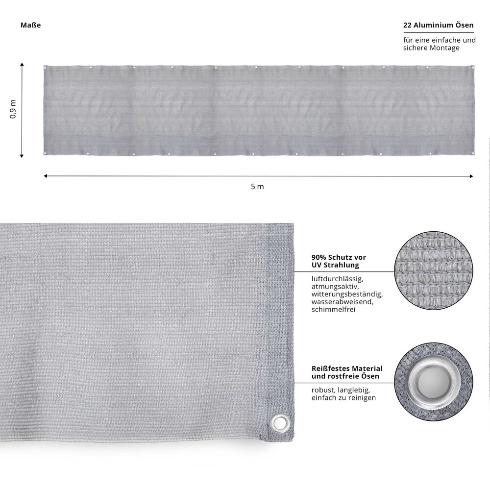 Balkonsichtschutz 90 x 500 cm hellgrau image number 3