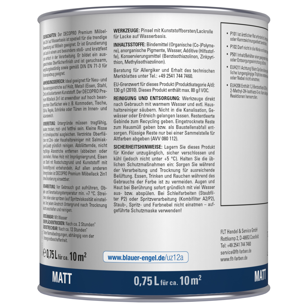 DECOPRO Premium 2in1 M&ouml;bellack 750 ml in Wei&szlig;, matt image number 1