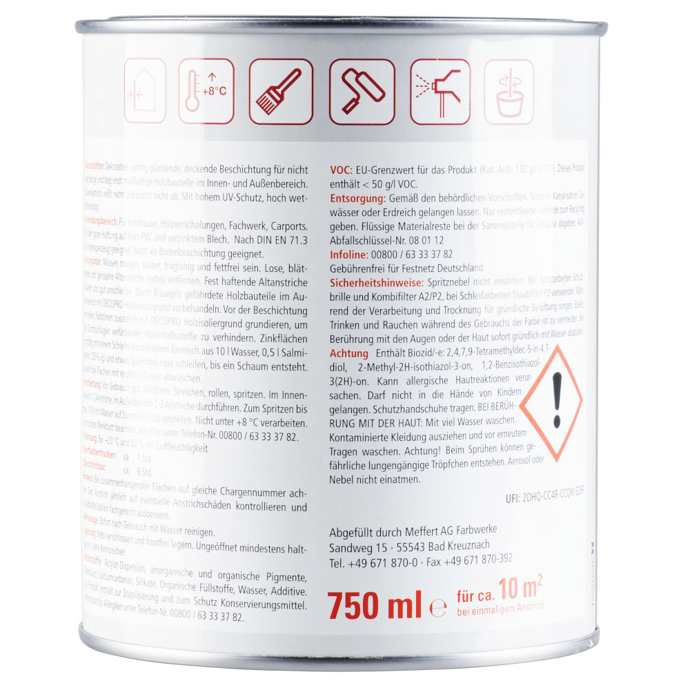 DECOPRO Wetterschutzfarbe silbergrau seidengl&auml;nzend 750 ml image number 1