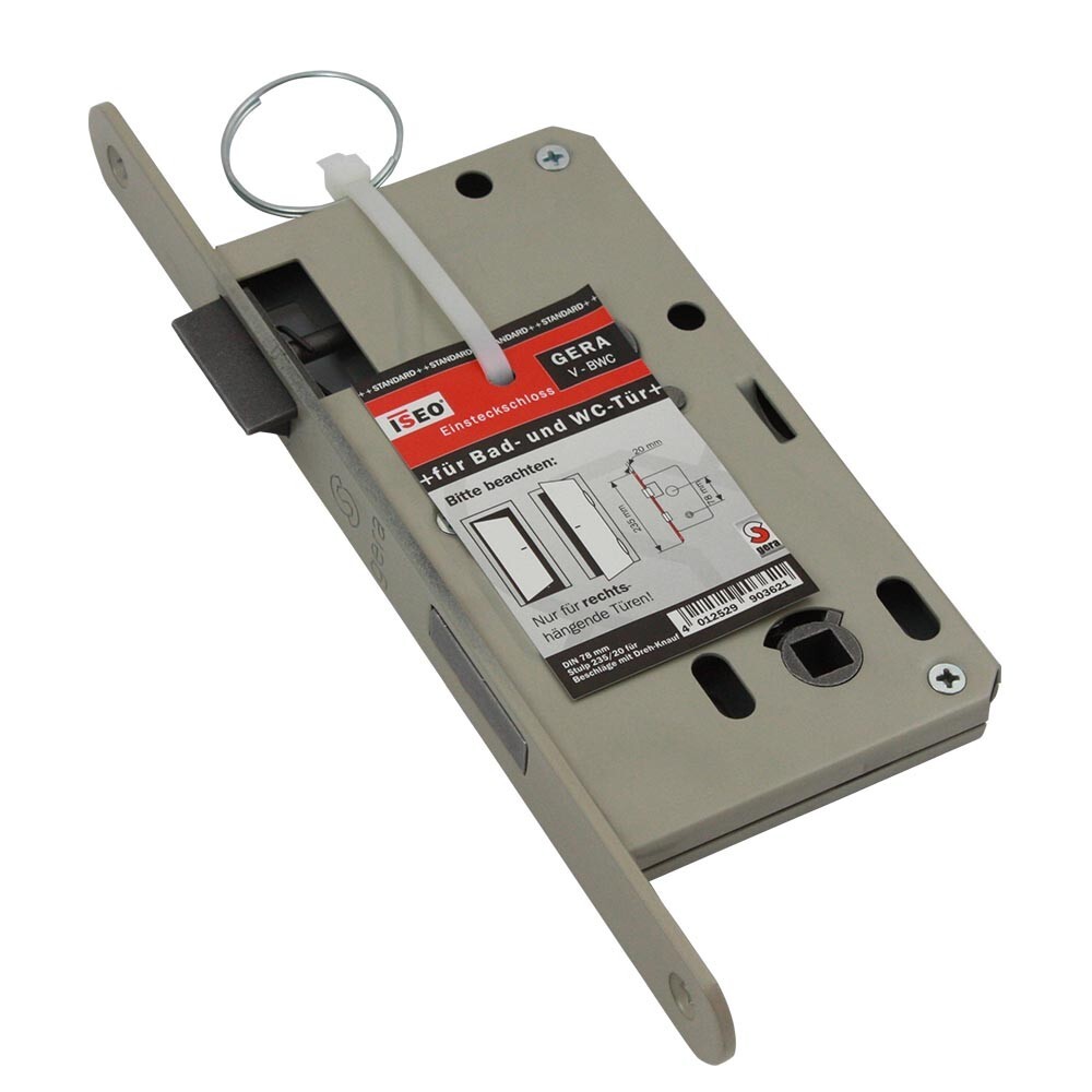 ISEO Einsteckschloss f&uuml;r Bad/WC-T&uuml;r Vierkant rechts 78 mm