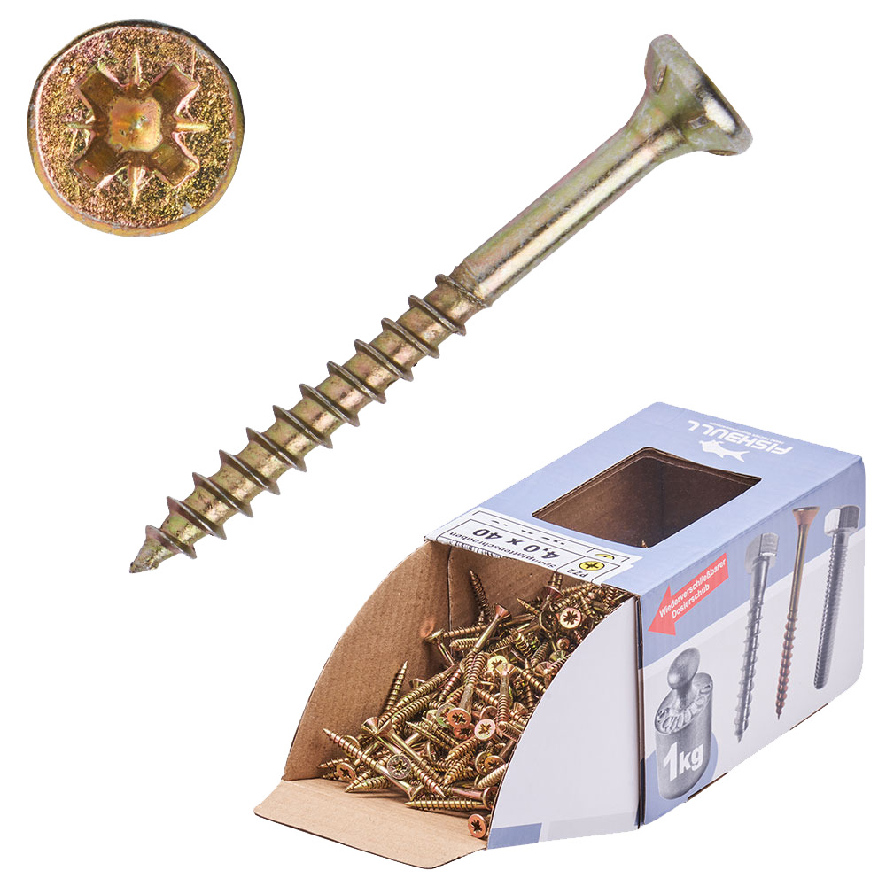 Spanplattenschraube 4,0x40 mm PZ 1kg FISHBULL-Pack Senkkopf Teilgewinde Kreuzschlitz