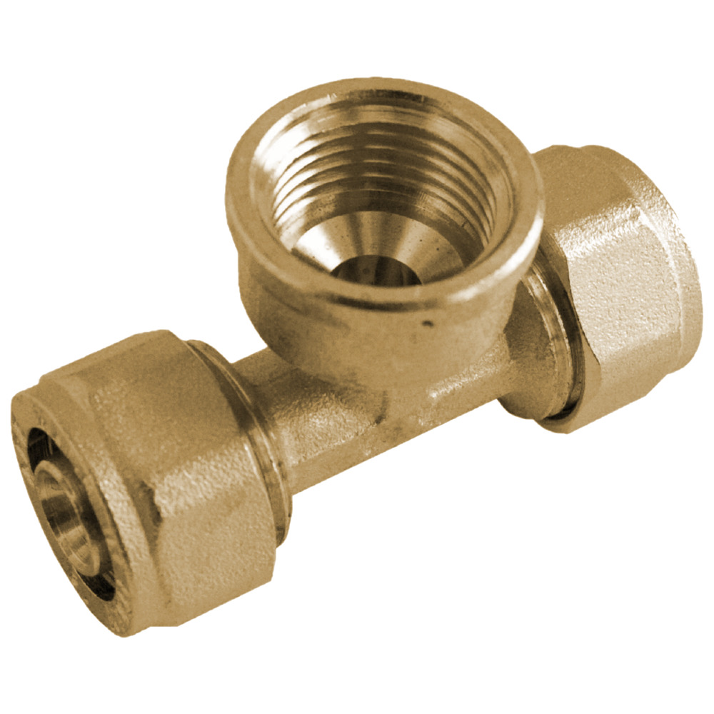 T-St&uuml;ck Metallverbundrohr 20 x 2 x &frac12;"IG x 16 x 2 mm vernickelt