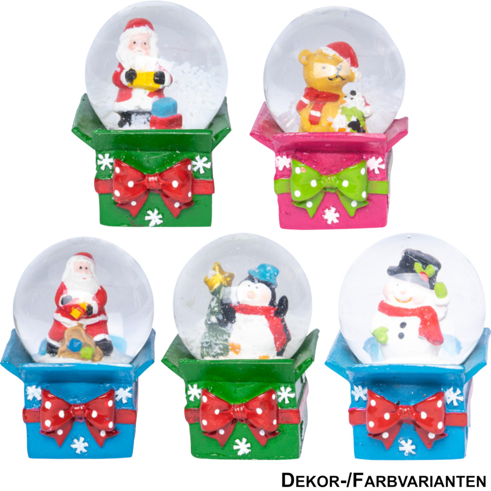 Schneekugel 6,4 cm in f&uuml;nf verschiedenen Weihnachts-Motiven
