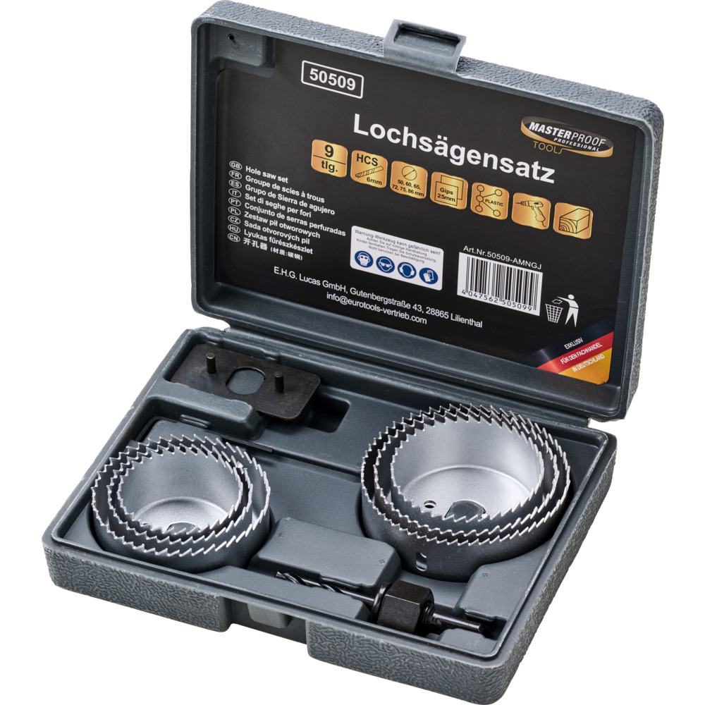 Lochs&auml;gensatz 9-teilig 50-60-65-72-75-86 mm