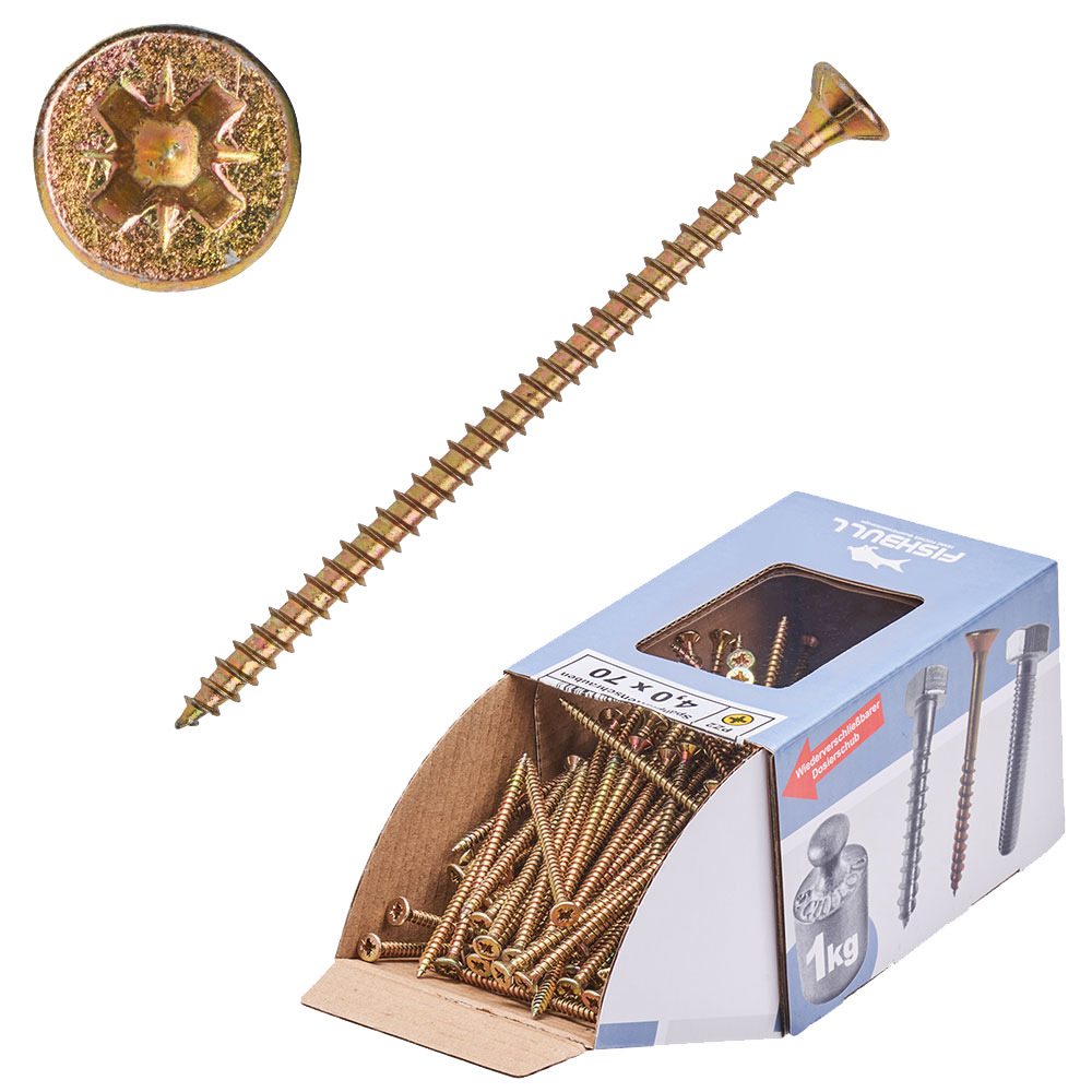 Spanplattenschraube 4,0x70 mm PZ 1kg FISHBULL-Pack Senkkopf Vollgewinde Kreuzschlitz