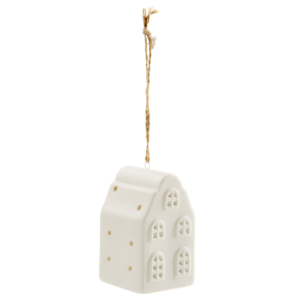 H&auml;ngedeko Haus Keramik, mit warmwei&szlig;er LED