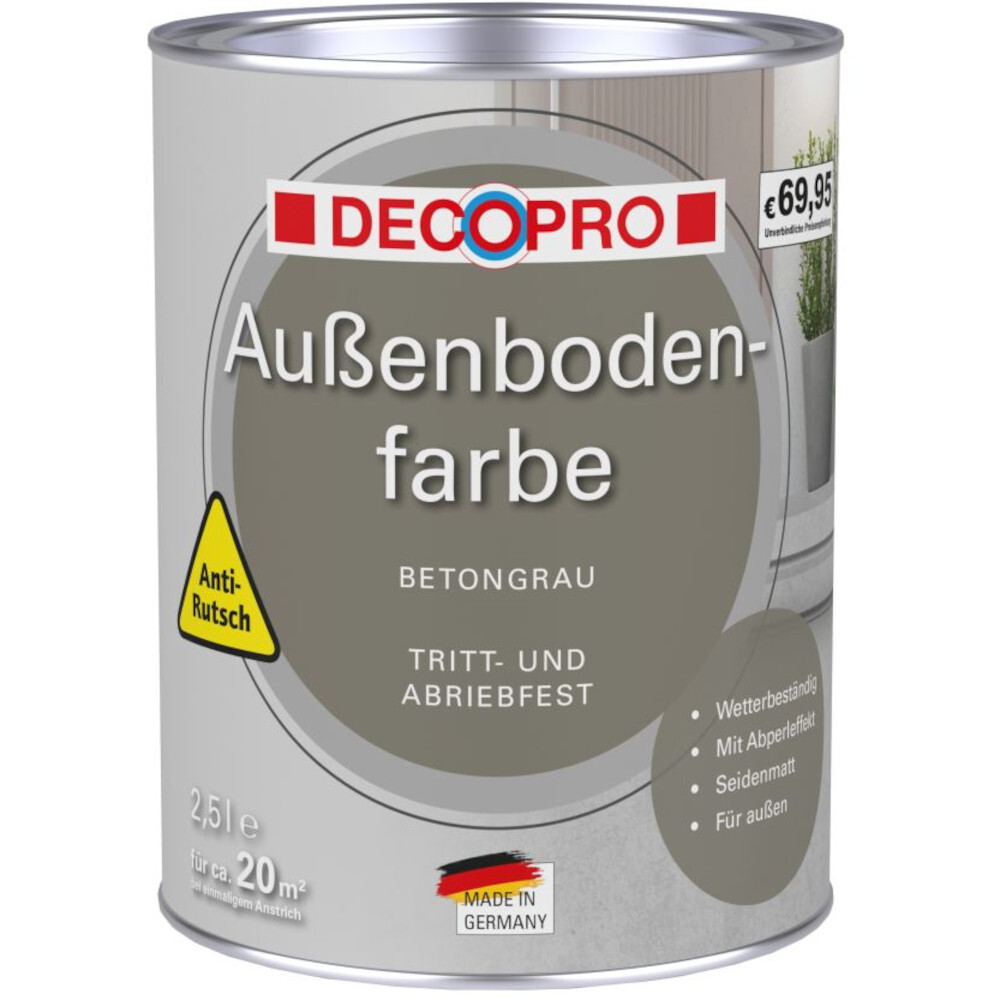 DECOPRO Au&szlig;enbodenfarbe 2,5 l Betongrau seidenmatt