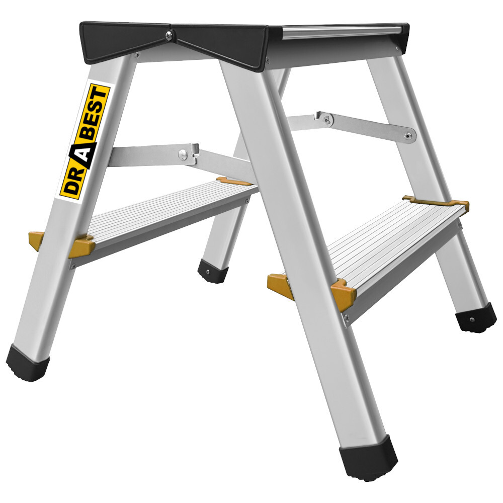 Trittleiter aus Aluminium mit 2 Stufen, beidseitig begehbar