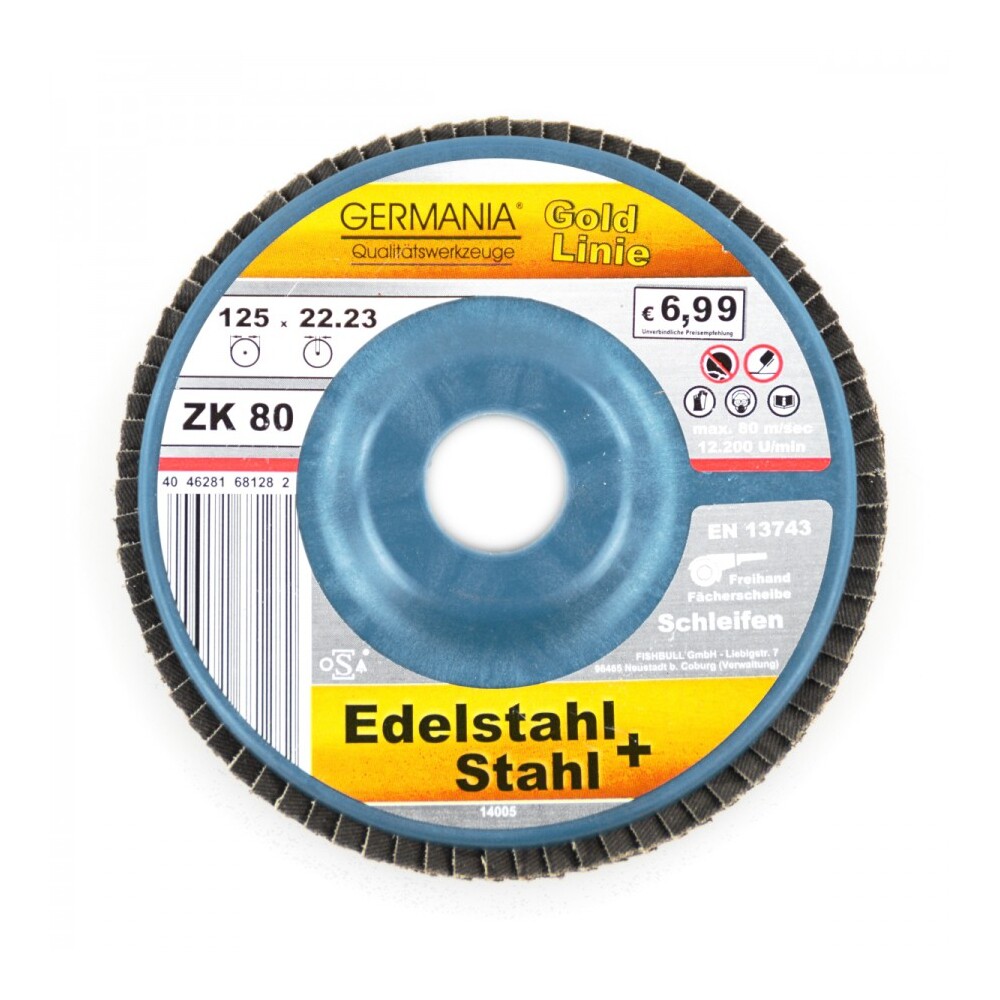 F&auml;cherscheibe 125x22,23 ZK80 Edelstahl Stahl Schleifscheibe Lamellenscheibe
