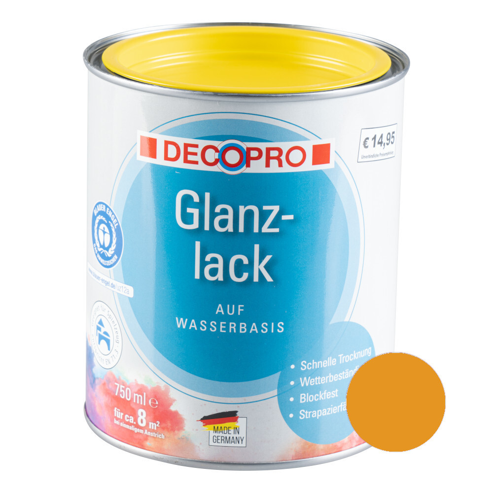 DECOPRO Acryl Glanzlack goldgelb RAL 1004 f&uuml;r innen und au&szlig;en