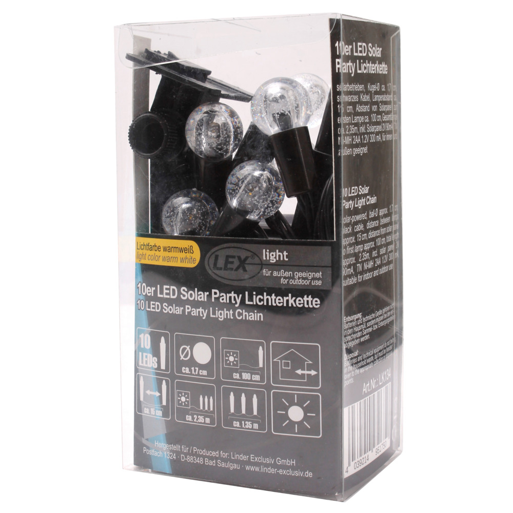 Solar-Party-Lichterkette, 2,35 m, mit 10 warmwei&szlig;en L&auml;mpchen image number 3