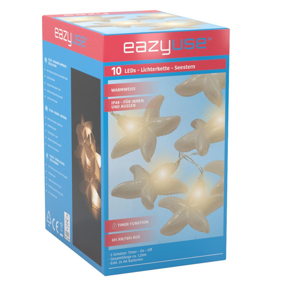 LED-Lichterkette 120 cm mit Seesternmotiv, 10 LEDs und Timerfunktion image number 1