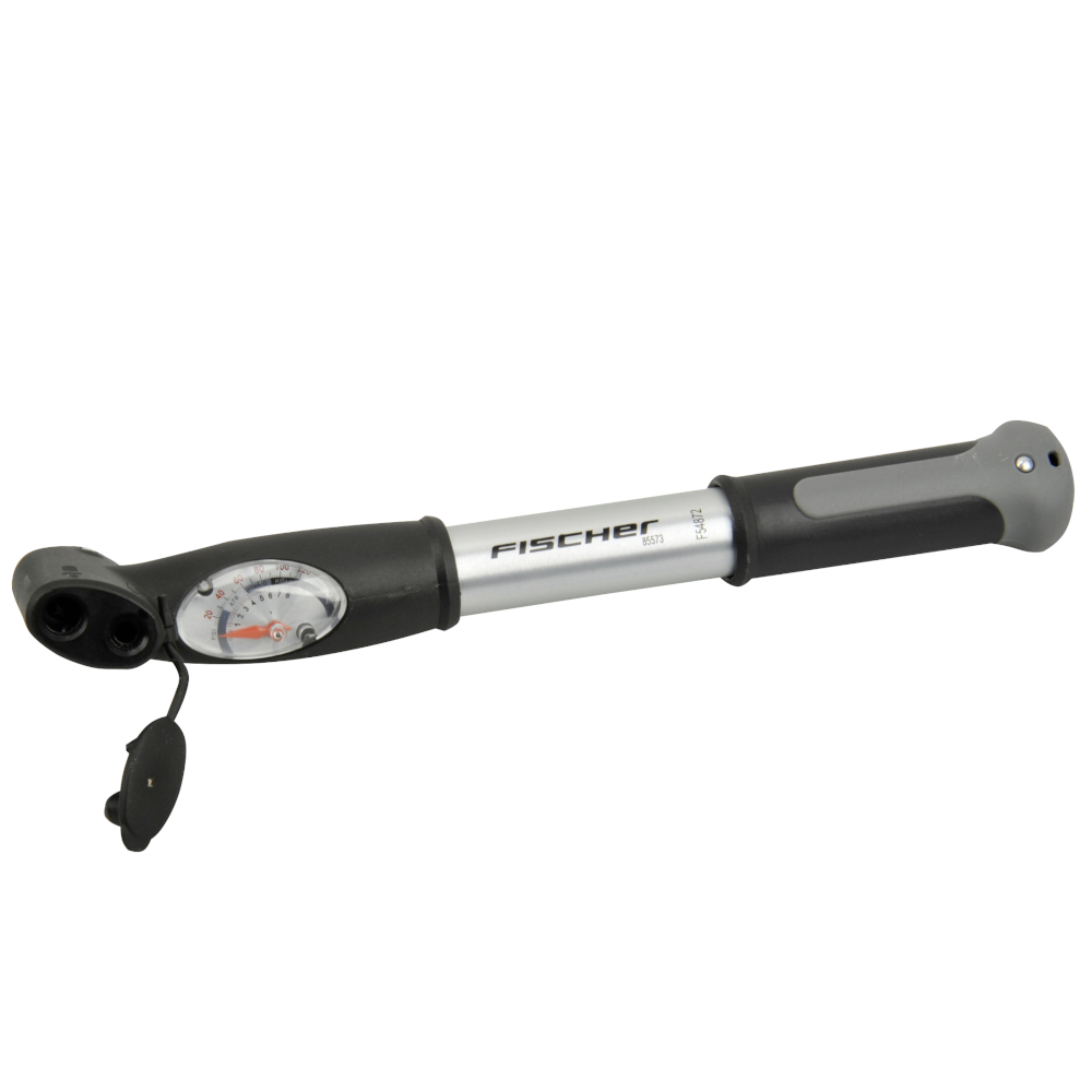 FISCHER Fahrrad Mini Luftpumpe, Doppelhub, Manometer