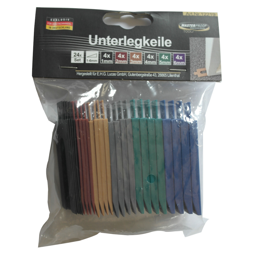 Unterlegkeile-Set 24-teilig aus Kunststoff, verschiedenfarbig in 1-6 mm