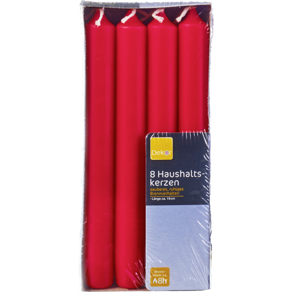 Stabkerzen-Set 8 St&uuml;ck &Oslash; 19 cm aus Echtwachs in Rot