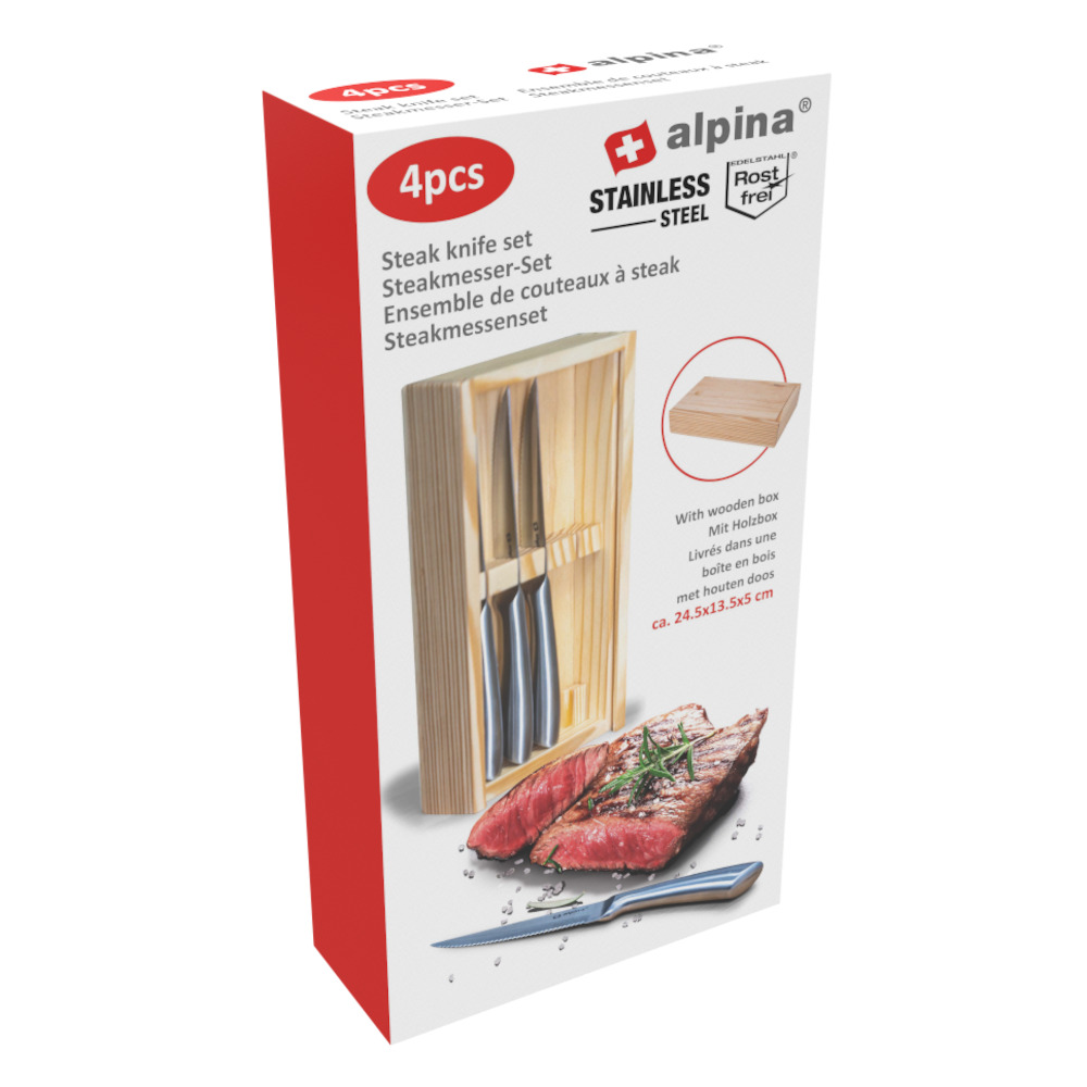 Steakmesser-Set aus Edelstahl 4-teilig in Holzbox image number 3