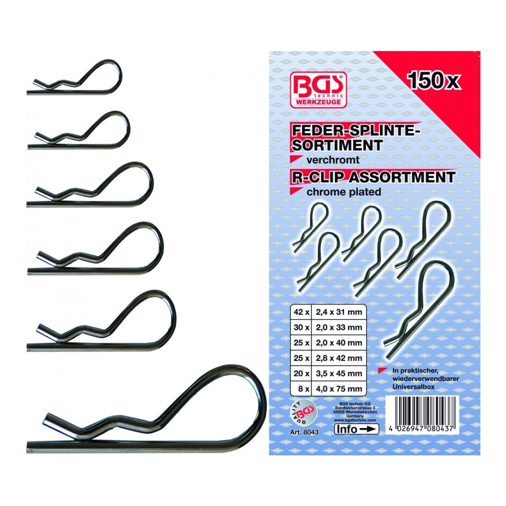 BGS&reg; Federsplinte Sortiment 150-teilig