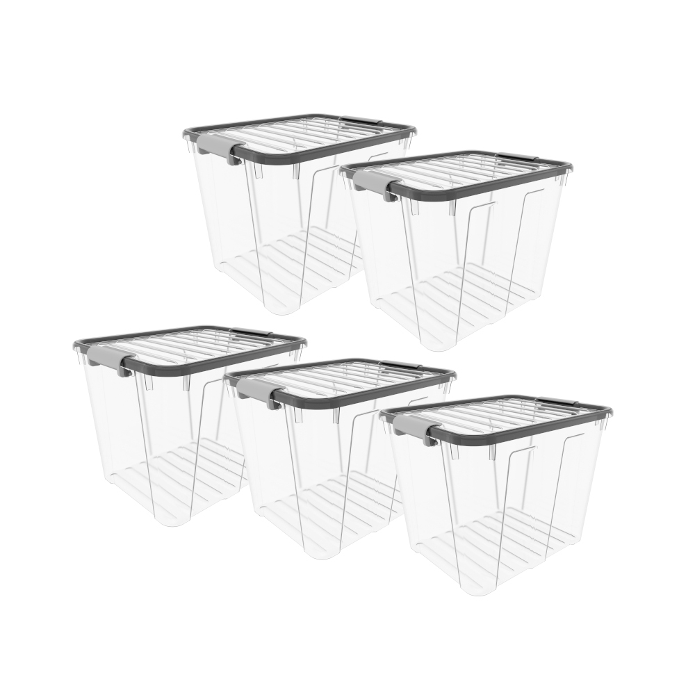 Aufbewahrungsbox 40 Liter mit Deckel, Grau-Transluzent image number 3