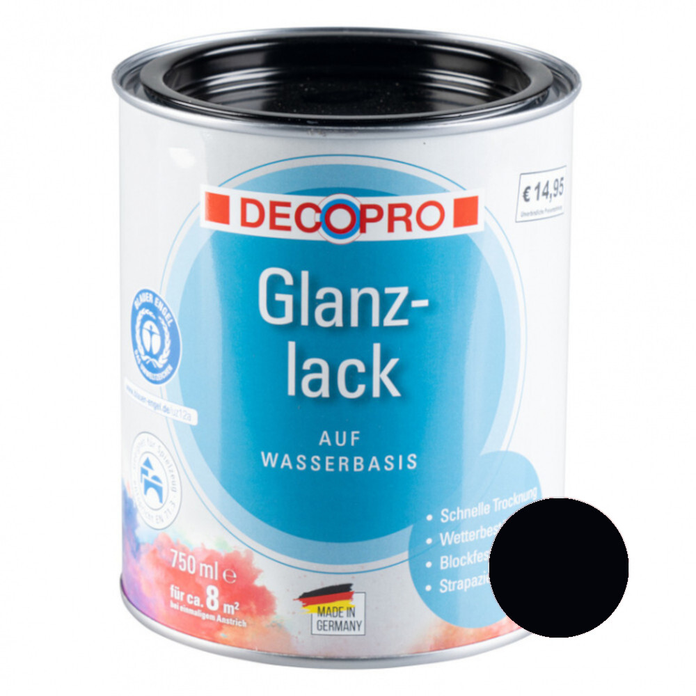 DECOPRO Acryl Glanzlack tiefschwarz RAL 9005 f&uuml;r innen und au&szlig;en