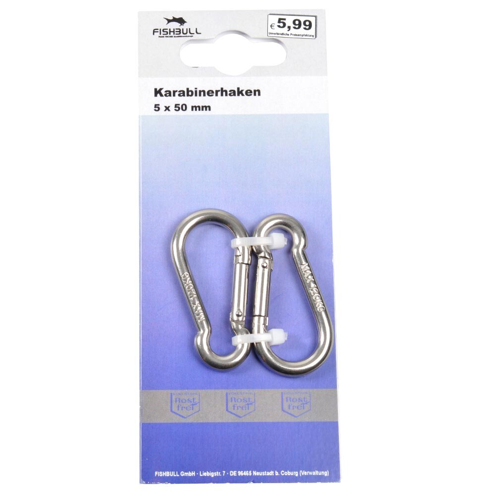 FISHBULL Feuerwehr-Karabiner 5 x 50 mm V4A Edelstahl, 2 St&uuml;ck, Belastbarkeit 120 kg image number 1