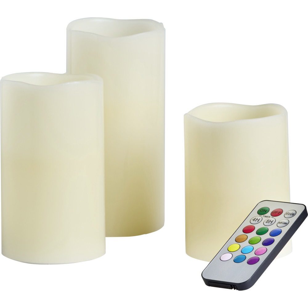LED-Echtwachskerzen-Set 3-teilig wei&szlig; mit Farbwechsel