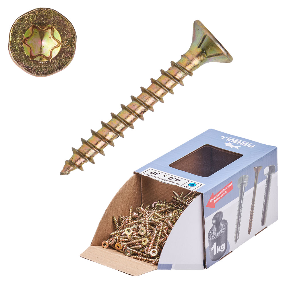 Spanplattenschraube 4x30 mm IVZ 1kg FISHBULL-Pack Senkkopf Vollgewinde