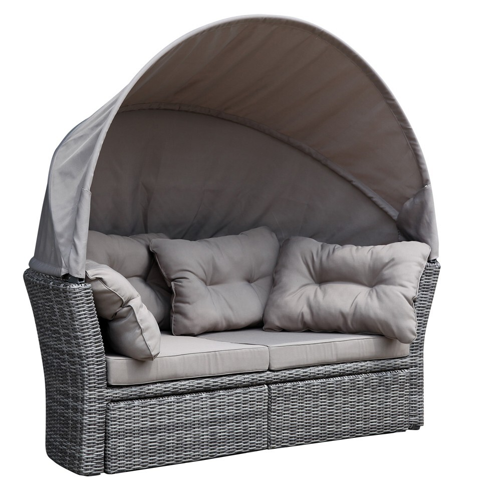 Liegeinsel Marbella 200x184x74cm Polyrattan grau Klappverdeck inkl. Auflagen image number 1