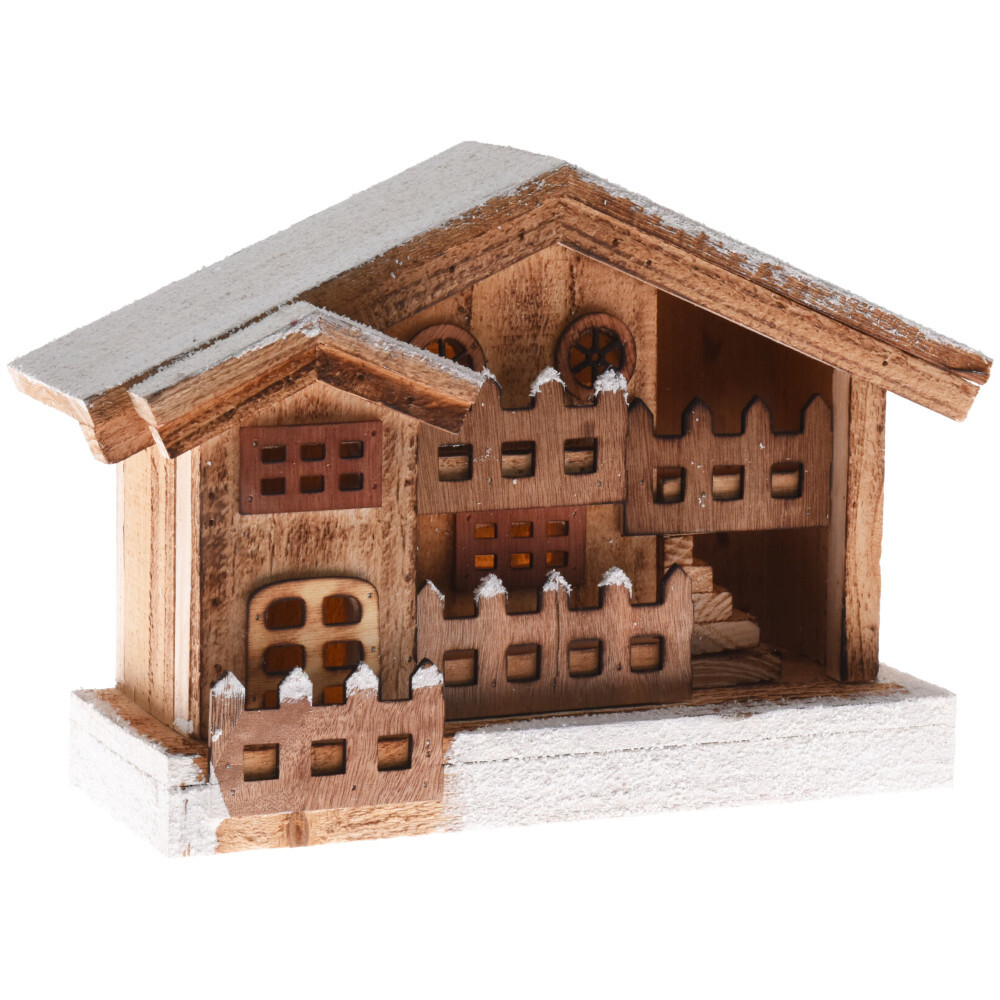 LED-Holzh&uuml;tte batteriebetrieben 23 cm mit LEDs und Timerfunktion