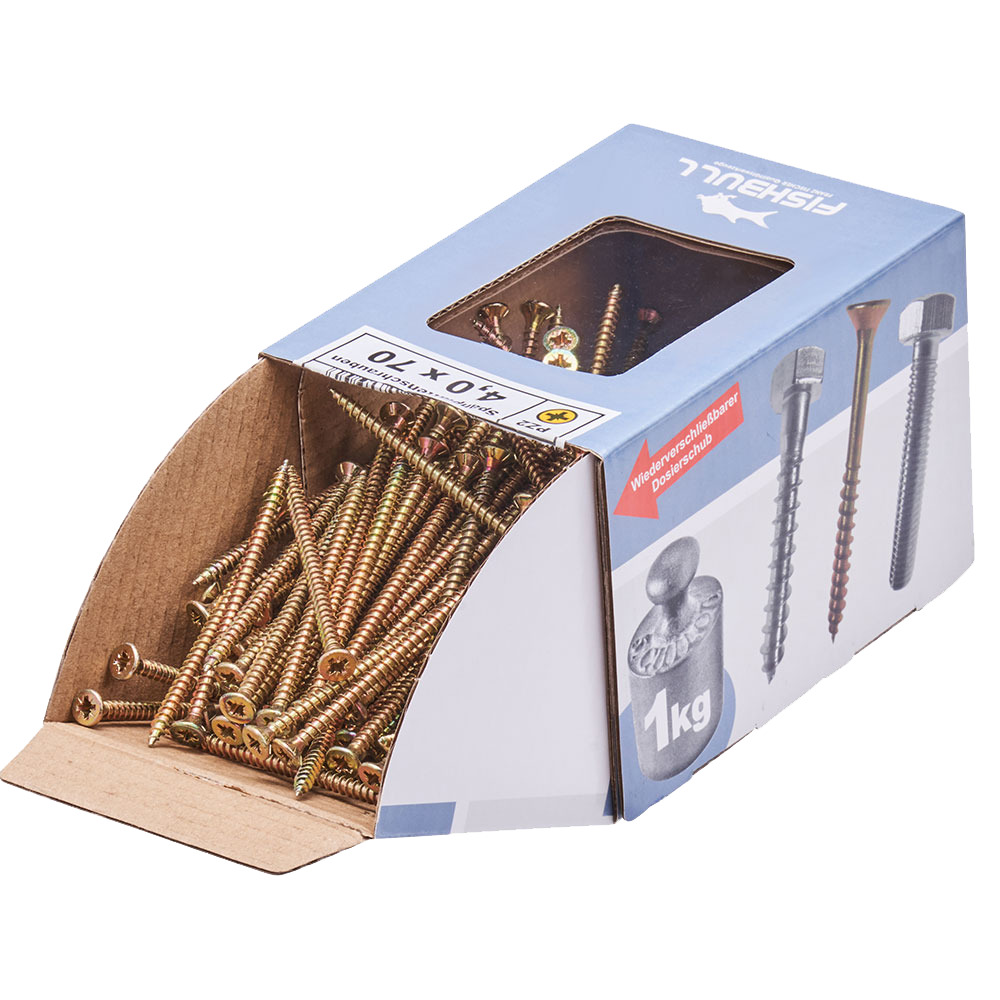 Spanplattenschraube 4,0x70 mm PZ 1kg FISHBULL-Pack Senkkopf Vollgewinde Kreuzschlitz image number 3