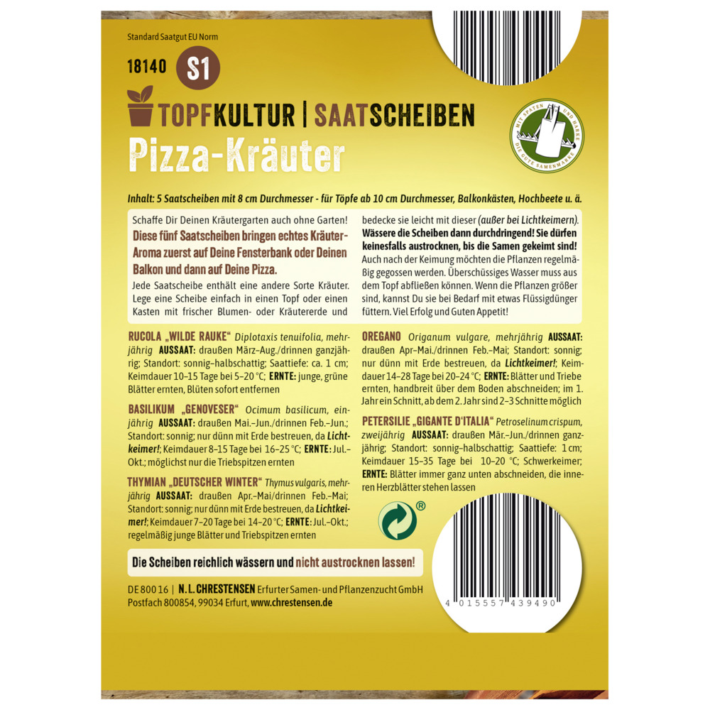 Saatscheiben Pizza-Kr&auml;uter-Mix 5 Scheiben image number 1